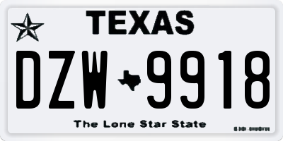 TX license plate DZW9918