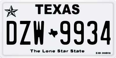 TX license plate DZW9934