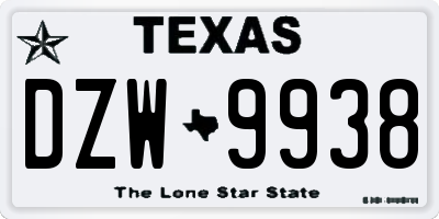 TX license plate DZW9938