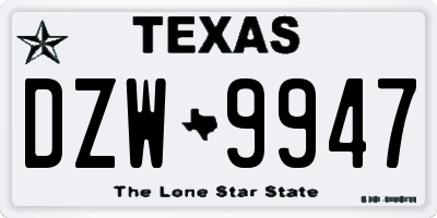 TX license plate DZW9947