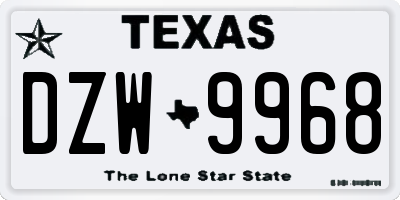 TX license plate DZW9968