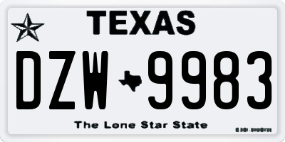 TX license plate DZW9983