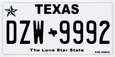 TX license plate DZW9992