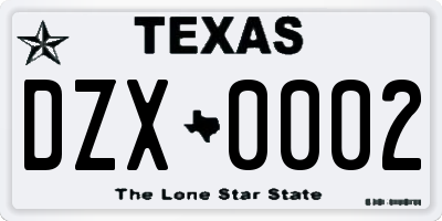 TX license plate DZX0002