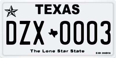 TX license plate DZX0003