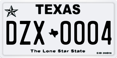 TX license plate DZX0004