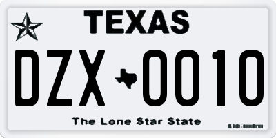 TX license plate DZX0010