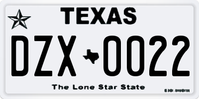 TX license plate DZX0022