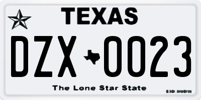 TX license plate DZX0023