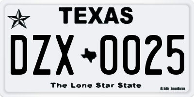 TX license plate DZX0025