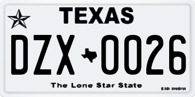 TX license plate DZX0026