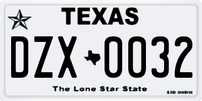 TX license plate DZX0032