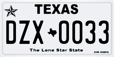 TX license plate DZX0033