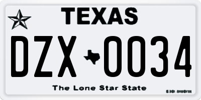 TX license plate DZX0034