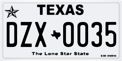 TX license plate DZX0035