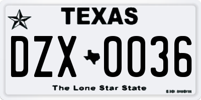 TX license plate DZX0036