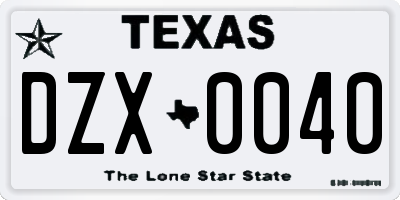 TX license plate DZX0040