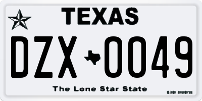 TX license plate DZX0049