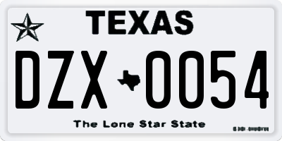 TX license plate DZX0054