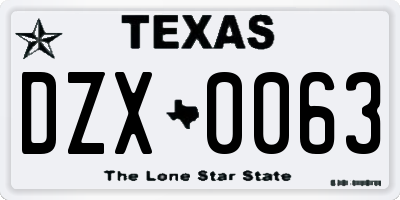 TX license plate DZX0063