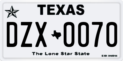 TX license plate DZX0070