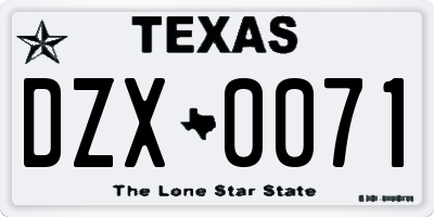 TX license plate DZX0071