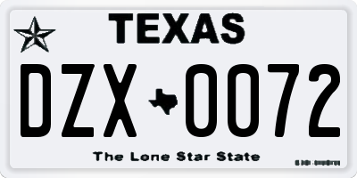 TX license plate DZX0072