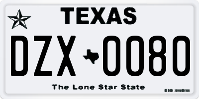 TX license plate DZX0080