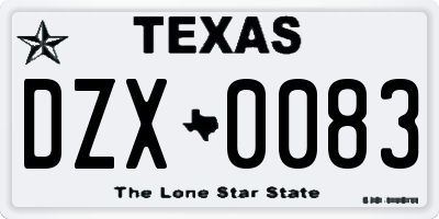 TX license plate DZX0083