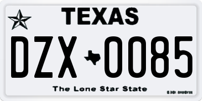 TX license plate DZX0085