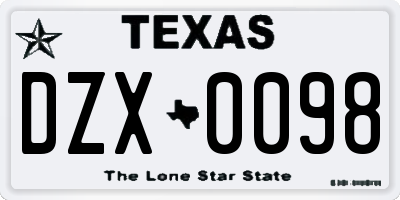 TX license plate DZX0098