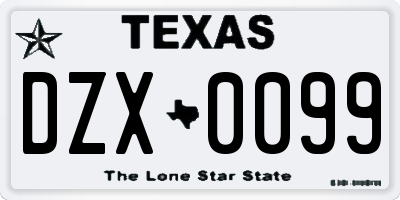 TX license plate DZX0099