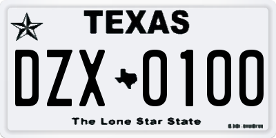 TX license plate DZX0100