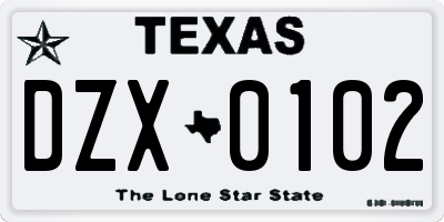 TX license plate DZX0102