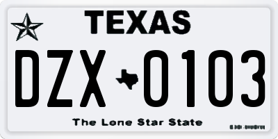 TX license plate DZX0103