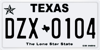 TX license plate DZX0104