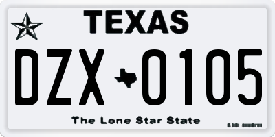 TX license plate DZX0105