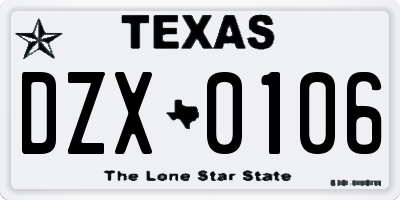 TX license plate DZX0106