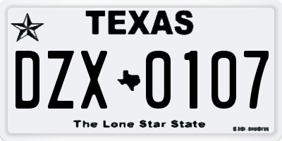 TX license plate DZX0107