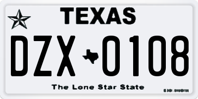 TX license plate DZX0108