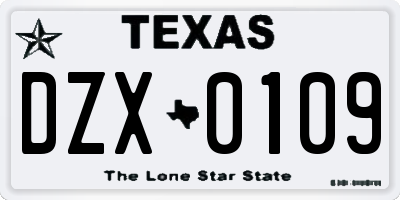 TX license plate DZX0109