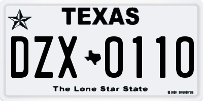 TX license plate DZX0110