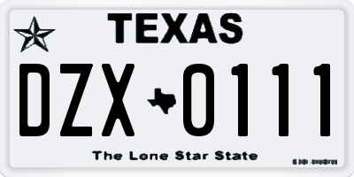 TX license plate DZX0111