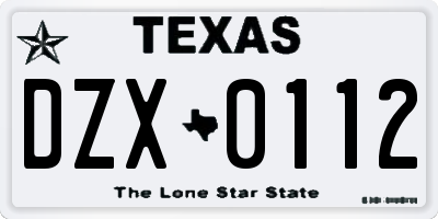 TX license plate DZX0112
