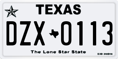 TX license plate DZX0113