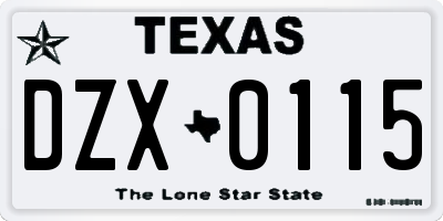 TX license plate DZX0115