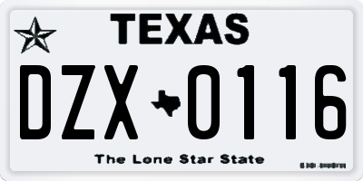TX license plate DZX0116