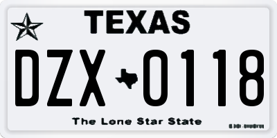 TX license plate DZX0118