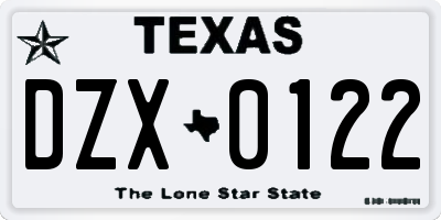 TX license plate DZX0122