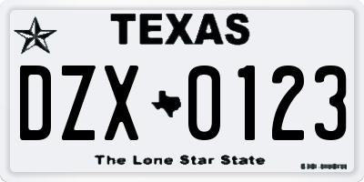 TX license plate DZX0123